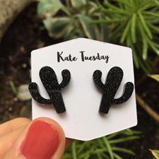 Black Cactus Sparkle Acrylic Stud Earrings Lightweight