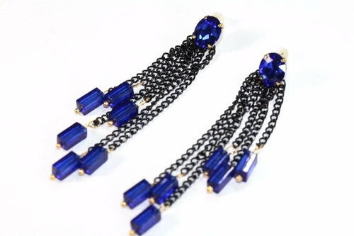 Black Chain Bead Dangle Earrings Long Tassel Drop Light