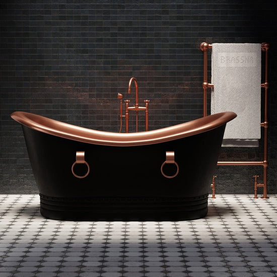 Black and Copper Matte Freestanding Bathtub - Luxury Handcrafted Spa Statement Piece