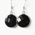 Black Onyx Round Drop Earrings Sterling Silver Hooks