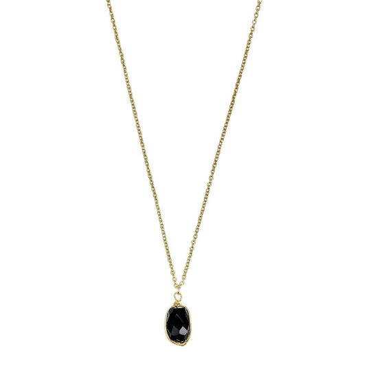 Black Quartz Pendant Necklace - Polished Crystal Brass Wire Minimal Layering