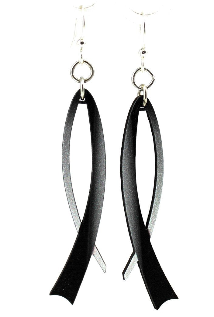 Black Ribbon Dangle Earrings Lightweight Charity Awareness
