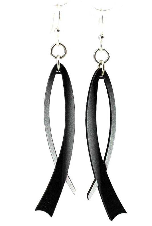 Black Ribbon Dangle Earrings Lightweight Charity Awareness