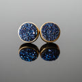 Blue Druzy 10mm Round Stud Earrings Gold Plated Minimalist
