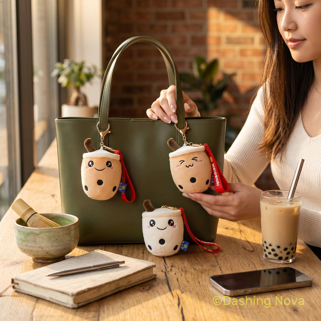 Boba Keychains 3 Pack Cute Fabric Bag Charm Set