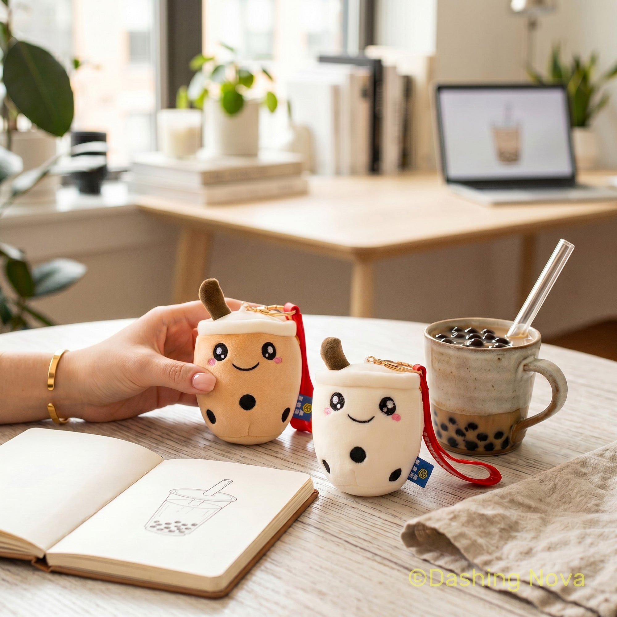 Boba Keychains 3 Pack Cute Fabric Bag Charm Set