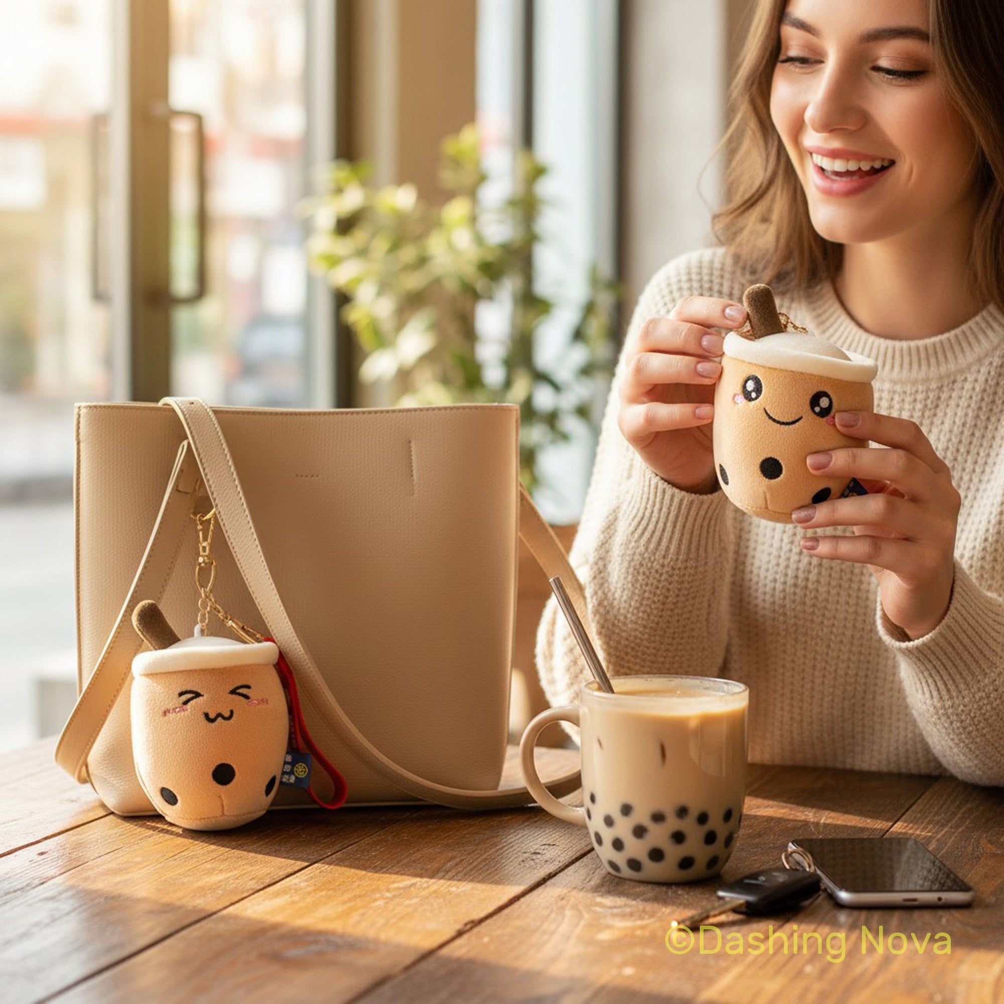 Boba Keychains 3 Pack Cute Fabric Bag Charm Set