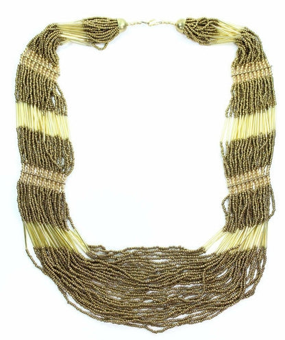 Boho Layered Beaded Necklace Gold Multi Strand Tassel