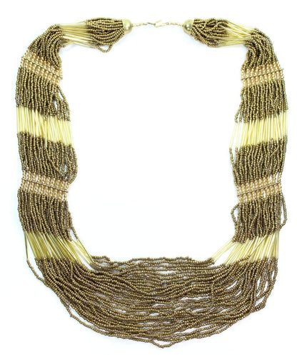 Boho Layered Beaded Necklace Gold Multi Strand Tassel