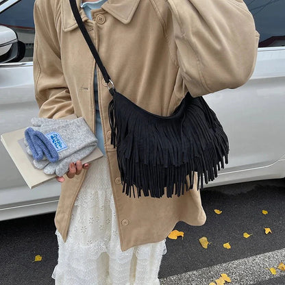 Boho Style Fringe Rivet Crossbody Bag