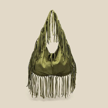 Boho Style Fringe Rivet Crossbody Bag