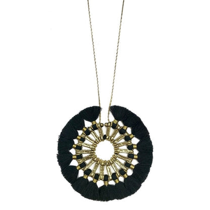 Tassel Halo Necklace Cotton Tassel Boho Statement Pendant 18.5in Chain