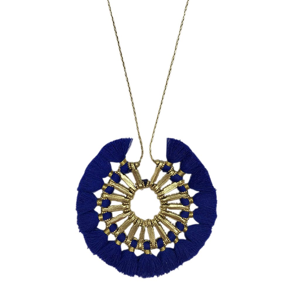 Tassel Halo Necklace Cotton Tassel Boho Statement Pendant 18.5in Chain