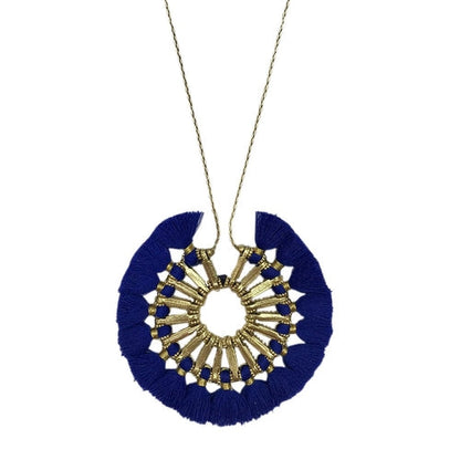 Tassel Halo Necklace Cotton Tassel Boho Statement Pendant 18.5in Chain