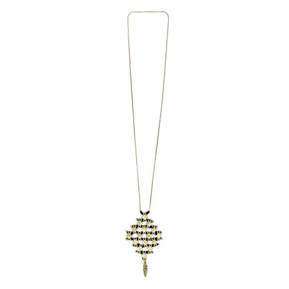 Boho Tribal Long Necklace Zinc Alloy Metal Cotton Thread Diamond Pendant
