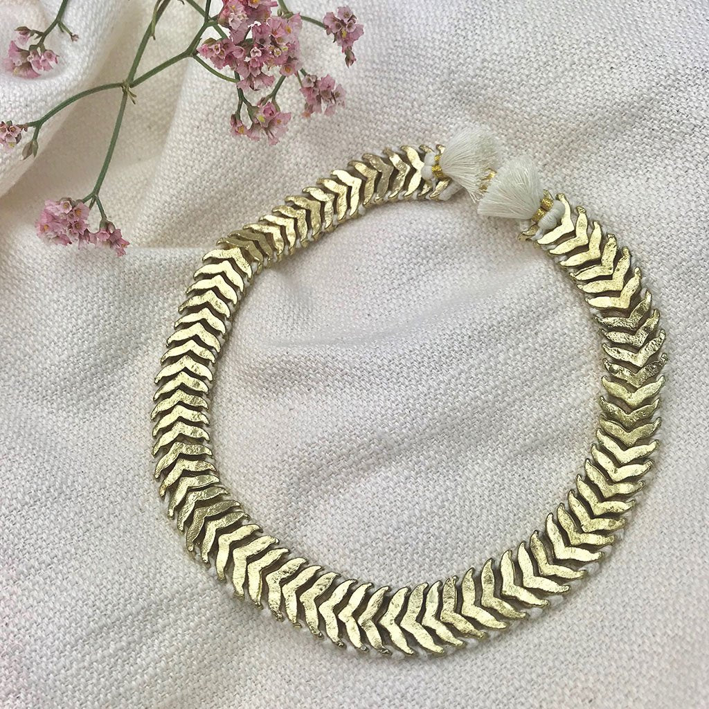 Temple Collar Bib Necklace Boho Tribal Statement With Cotton Tassels Zinc Alloy