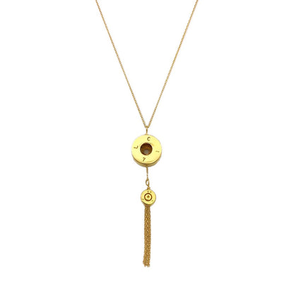 Bullet Tassel Necklace Recycled Brass Shell Casing Gold Plated 14 Inch Chain