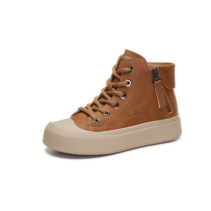 Women's High-Top Genuine Leather Vintage Flat Sneakers