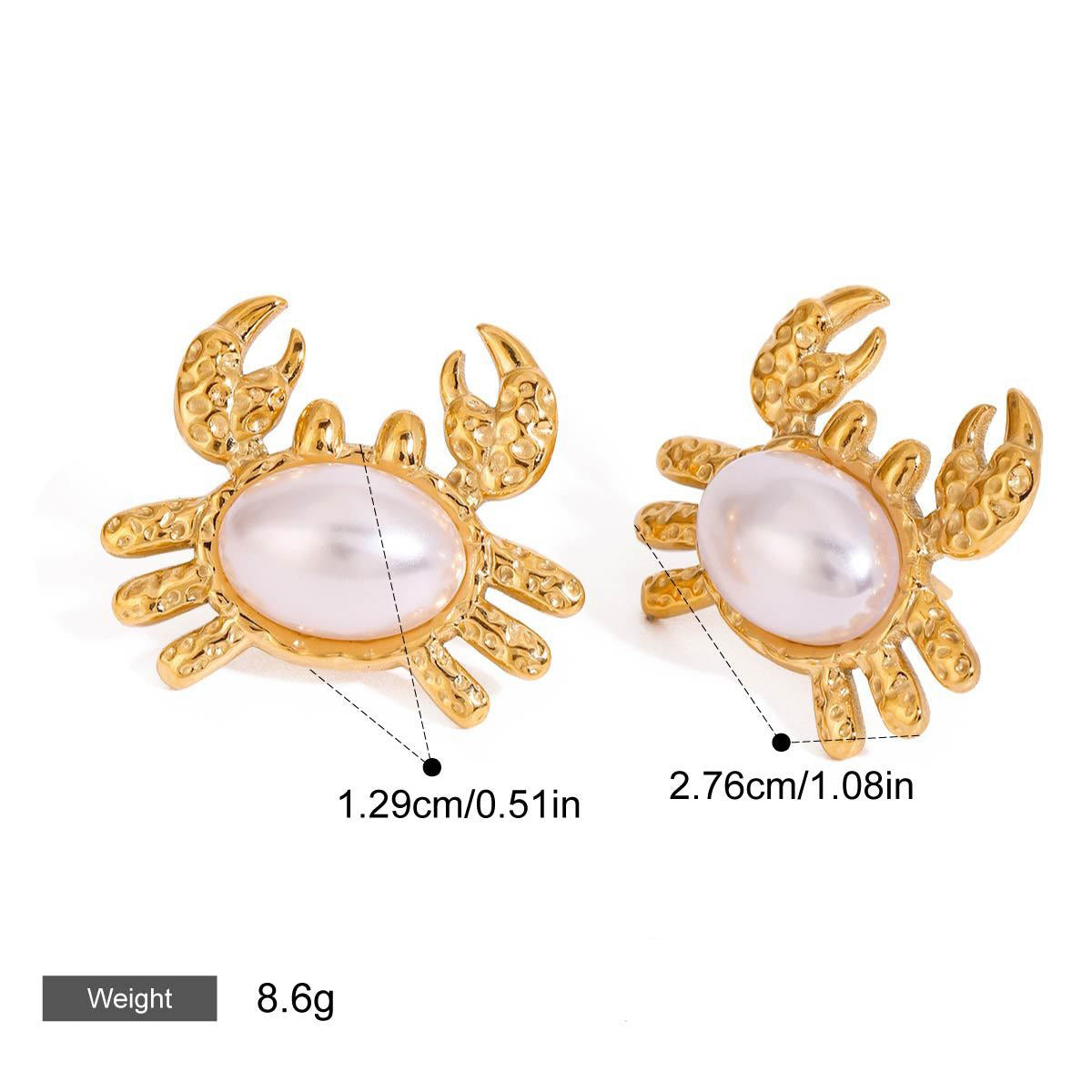 18K gold crab-shaped earrings inlaid with pearls, exquisite and unique design
