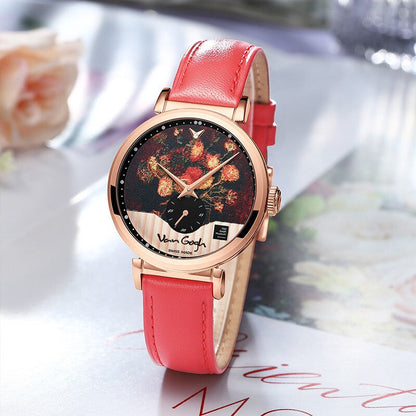 Van Gogh Small Seconds Hand Leather Strap Quartz Wrist Women's Watch