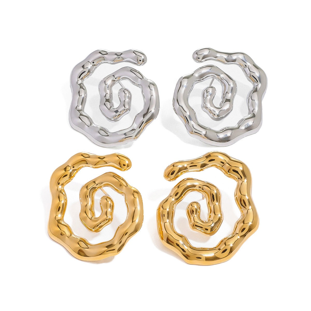 18K gold hollow thread with texture design simple and elegant earrings
