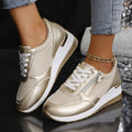 Metallic Lace-Up Side Zipper Thick-Sole Sneakers – 3 Colors EU 37–44