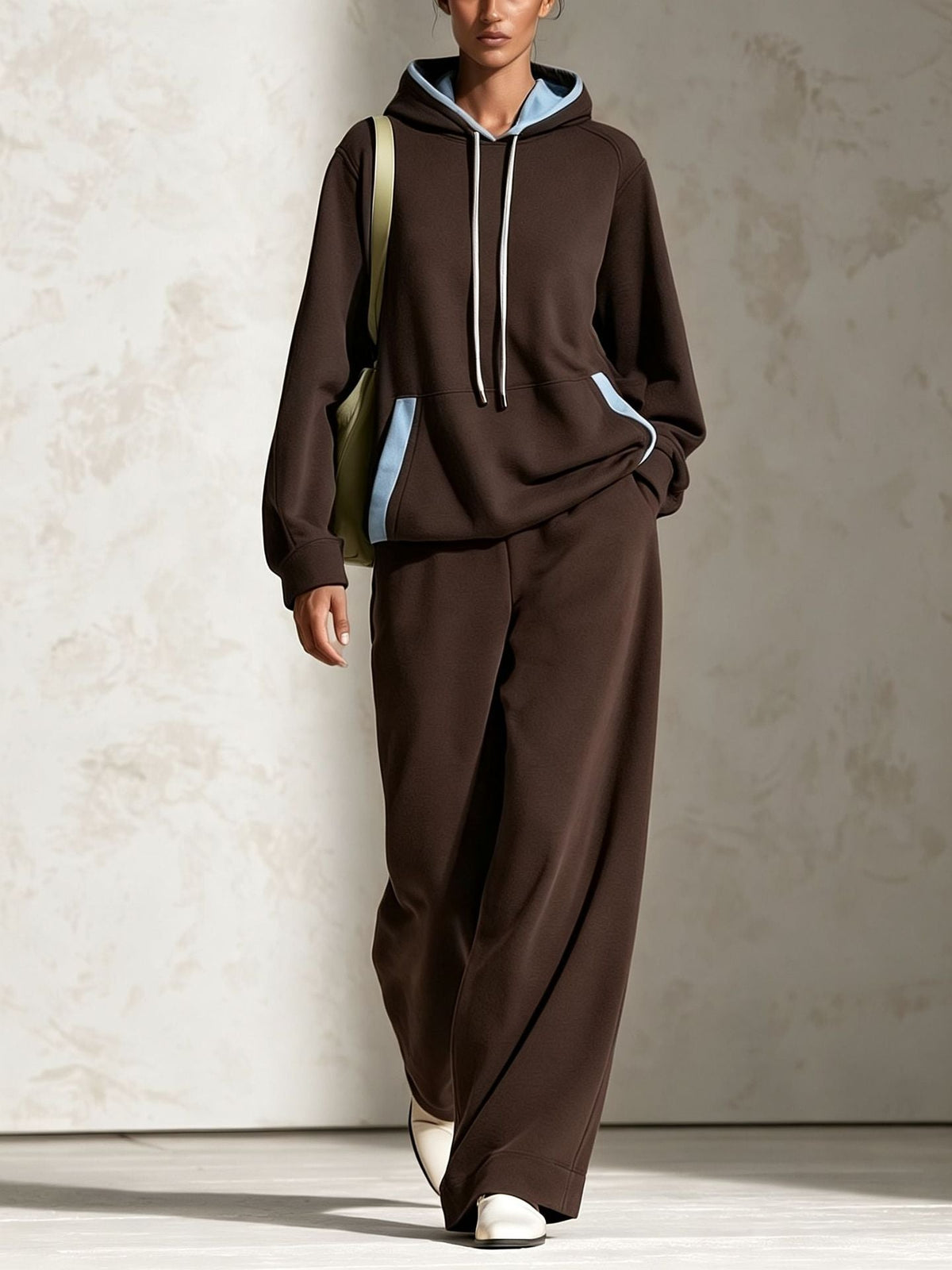 Women's Colour-Block Oversized Raglan Hoodie & Wide-Leg Trouser Set