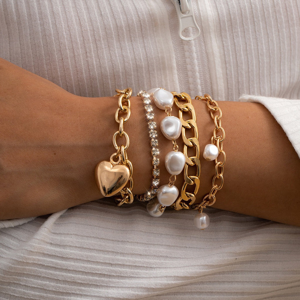 18k gold elegant Baroque special-shaped pearl heart chain bracelet