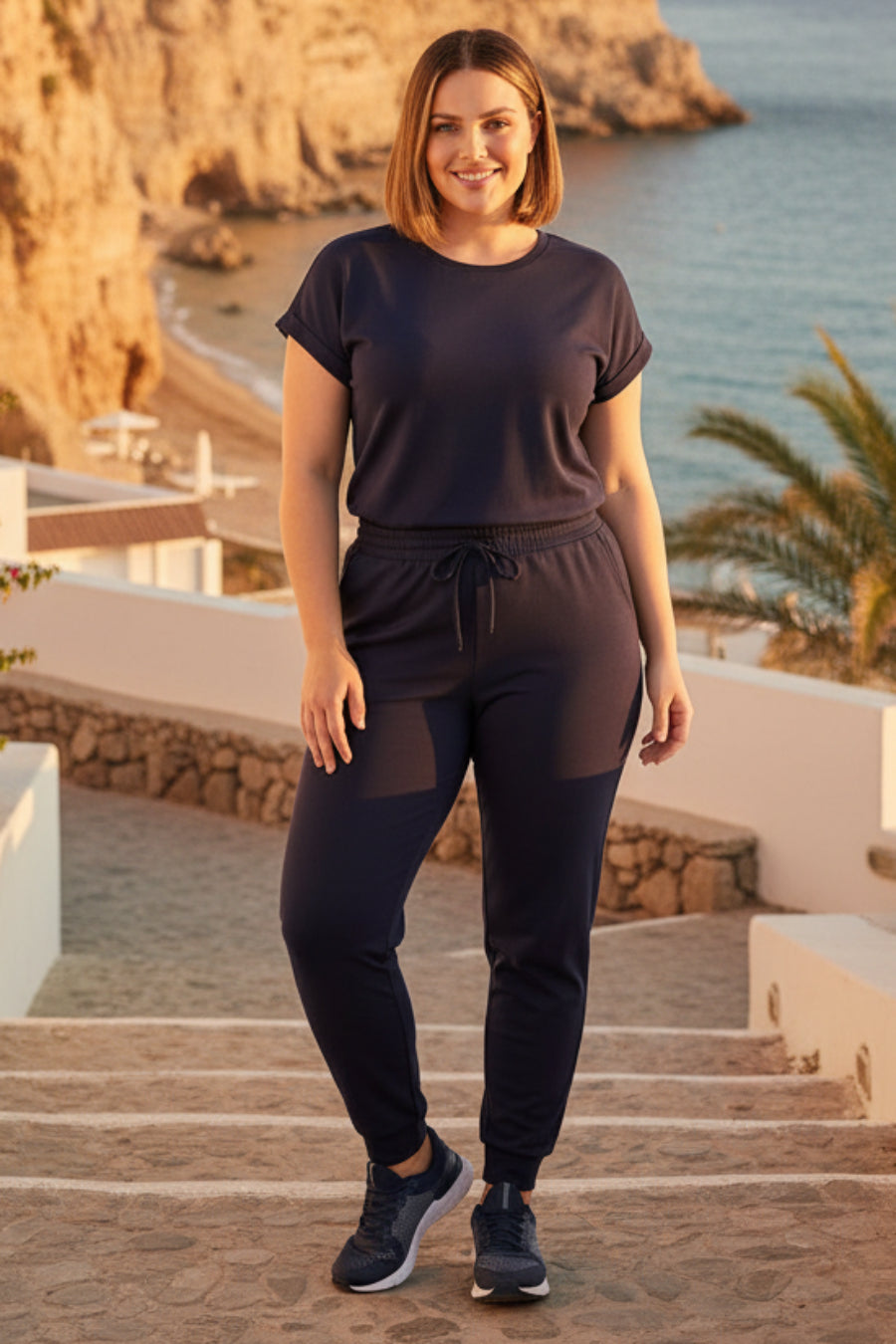 Women's Rolled-Cuff Short-Sleeve T-Shirt & Cropped Drawstring Jogger Set