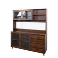 Large Kitchen Hutch Cabinet, Storage Kitchen Cupboard With 4 Doors, 4 Drawers & Microwave Shelf - Walnut