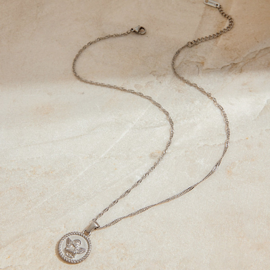 Round necklace with angel pattern design, classic and fashionable