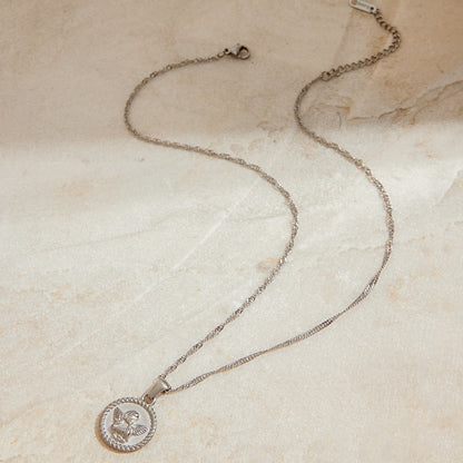 Round necklace with angel pattern design, classic and fashionable