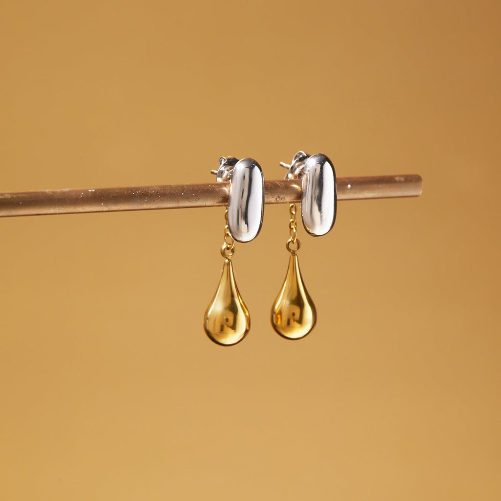 18K gold and S925 silver two-tone teardrop front and back stud earrings