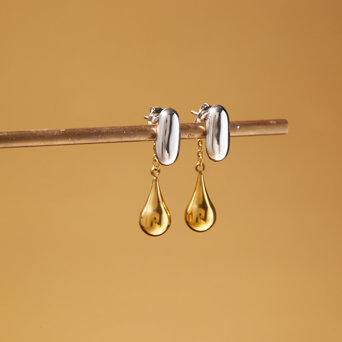 18K gold and S925 silver two-tone teardrop front and back stud earrings