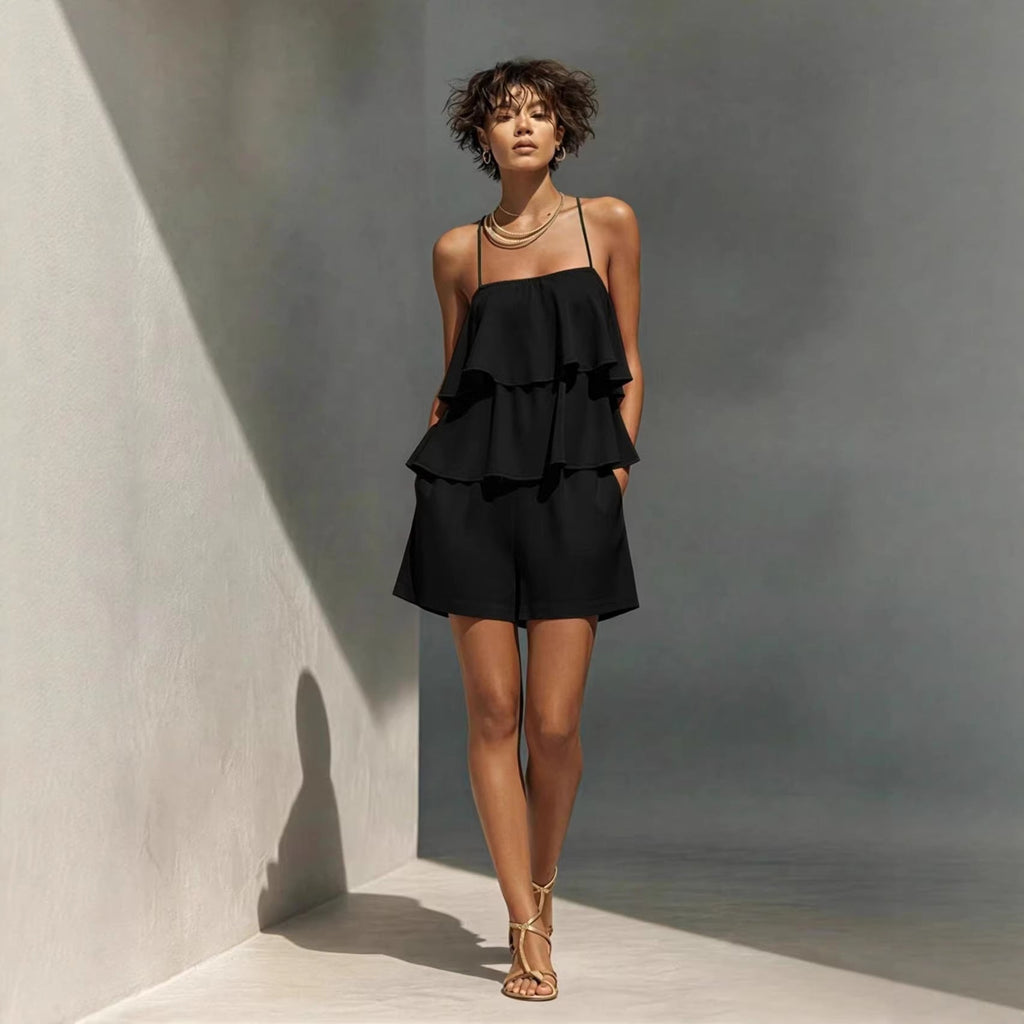 Women's Multi-Layer Ruffle Camisole & Shorts Set