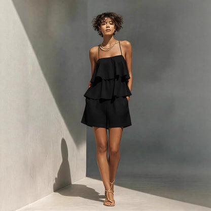 Women's Multi-Layer Ruffle Camisole & Shorts Set