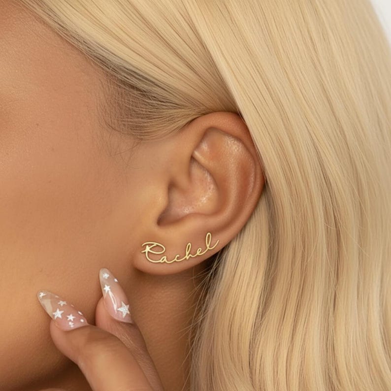 Custom Engraved Script Name Stud Earrings