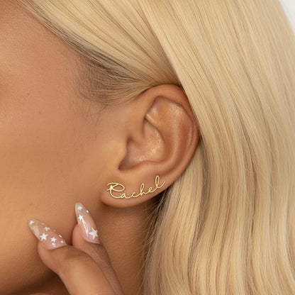 Custom Engraved Script Name Stud Earrings