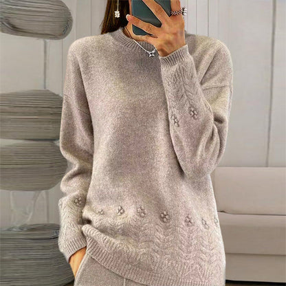 Women's Solid Color 3D Floral Embroidered Sweater