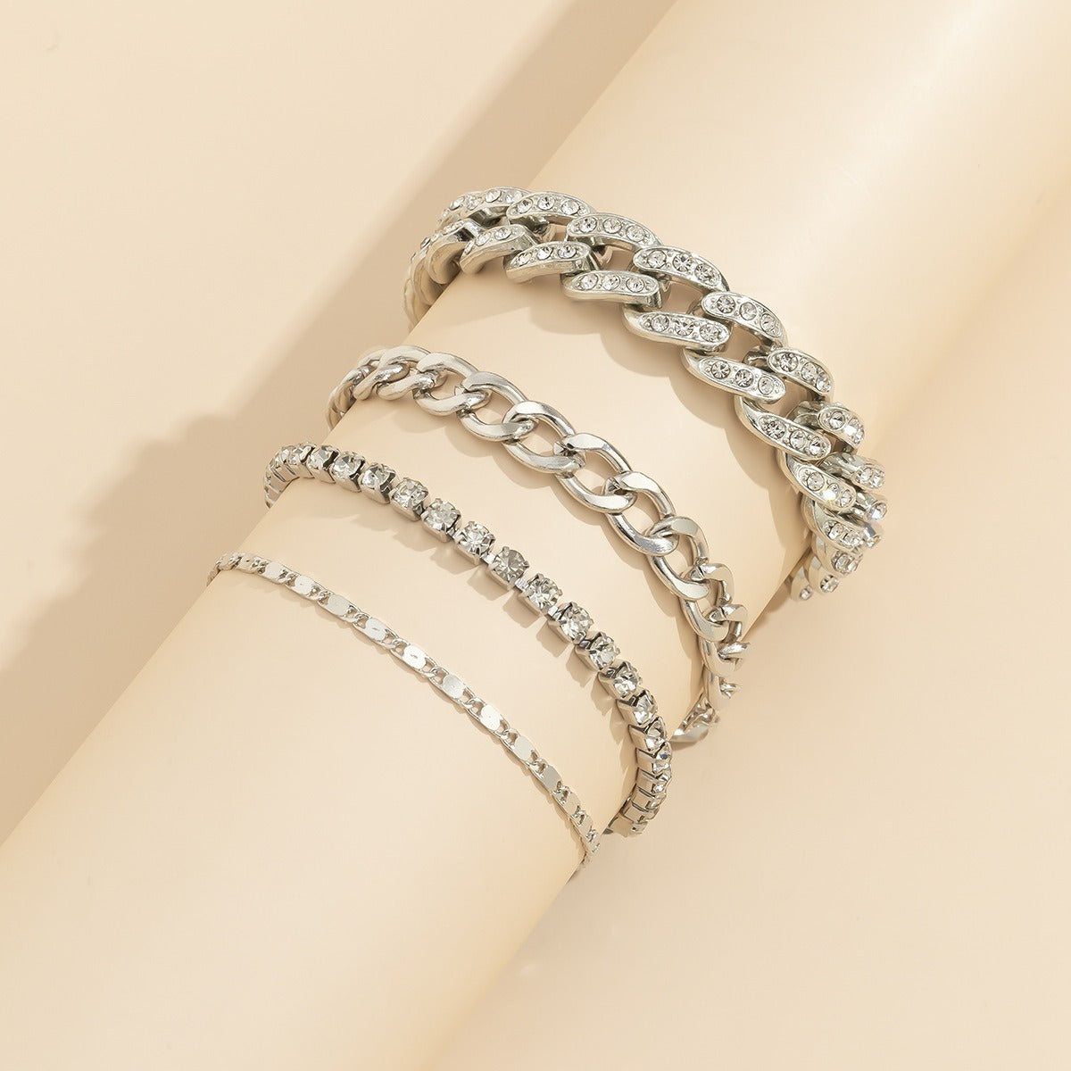 Hip-hop retro diamond-studded Cuban chain bracelet set