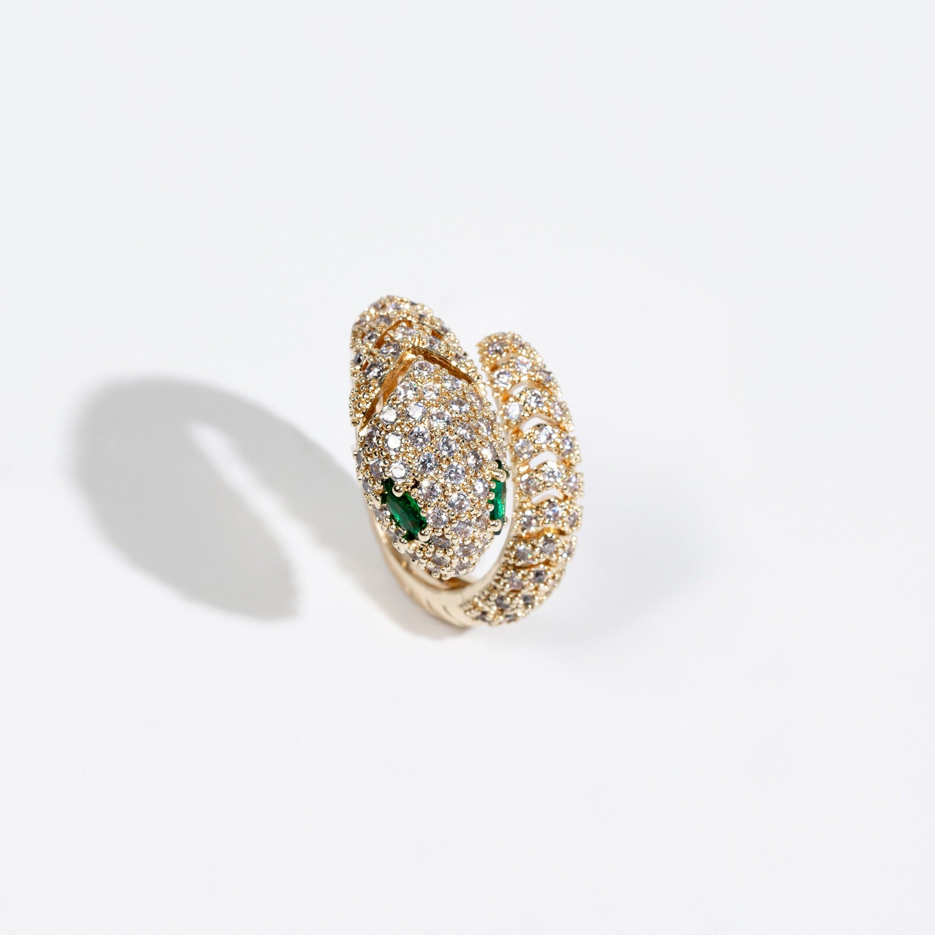Snake-Shaped Adjustable Open Ring with Zircon Inlay