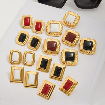 18K gold geometric square with texture design classic retro earrings