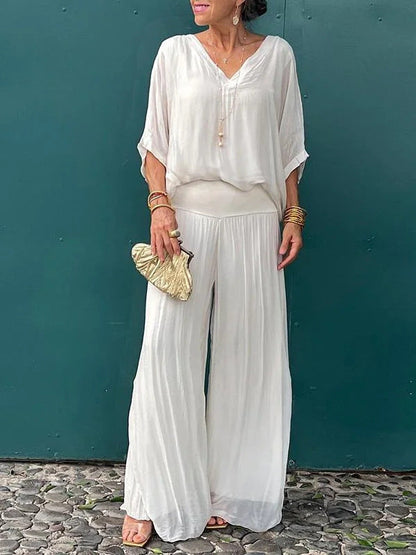 Solid-Color Chiffon Two-Piece Set – 10 Colors, S–5XL