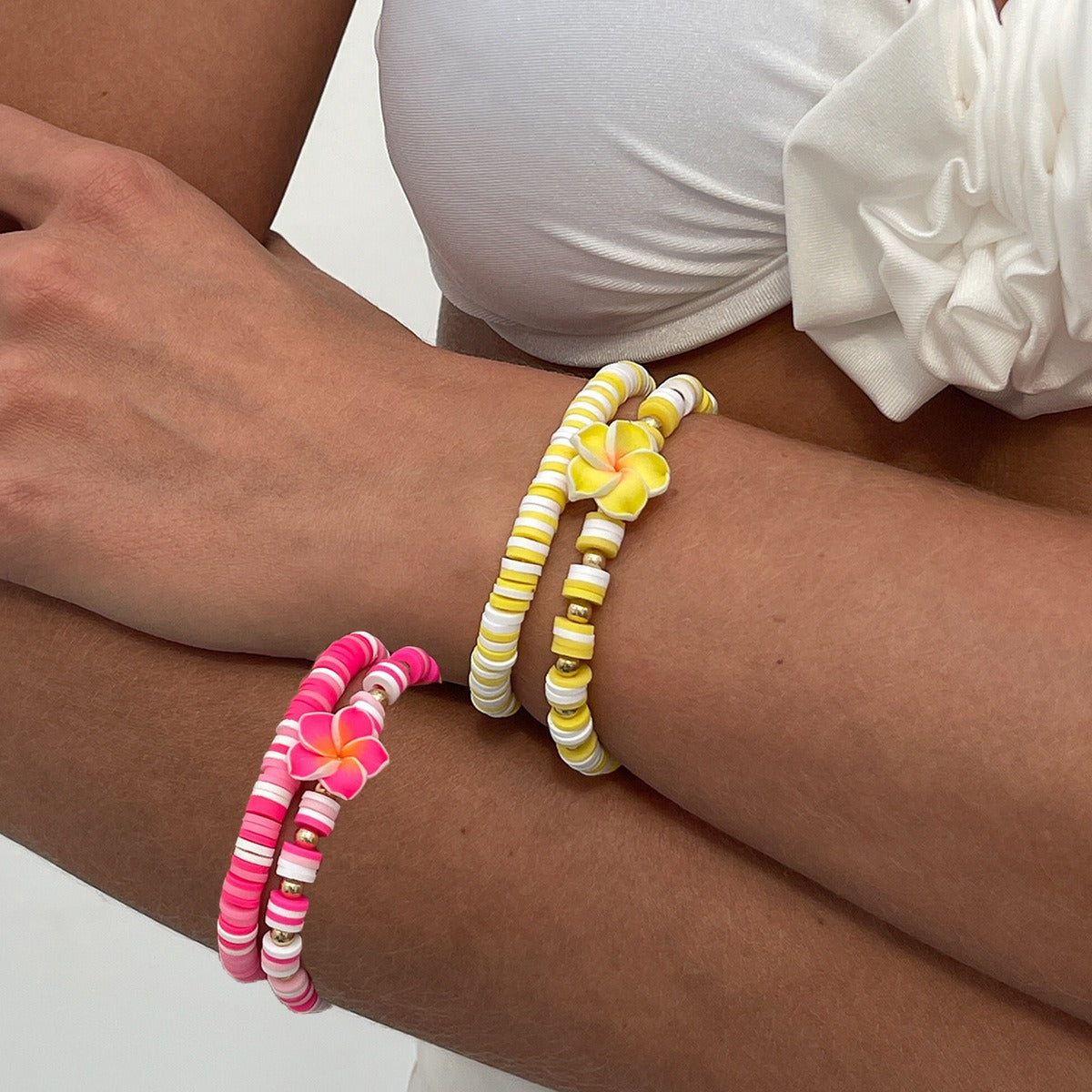 Bohemian Clay Flower Stretch Bracelet