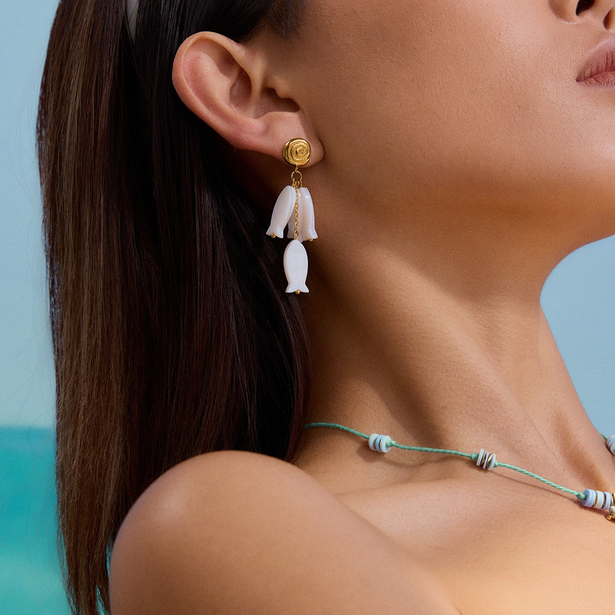 18K gold thread with fish-shaped tassel design exquisite and noble earrings