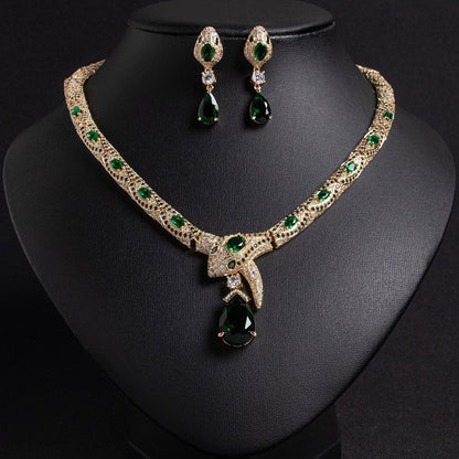 S925 Silver & Zircon Snake Necklace and Earring Set