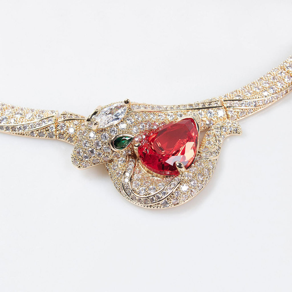 18K Gold "Petite Luxury" Snake-and-Bamboo-Knot Zircon Necklace