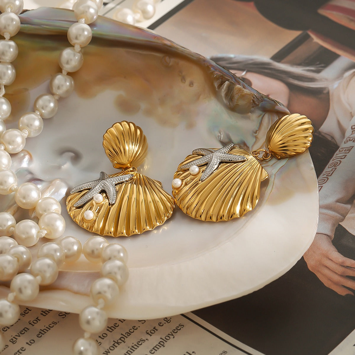 18K shells and starfish design exquisite and unique earrings