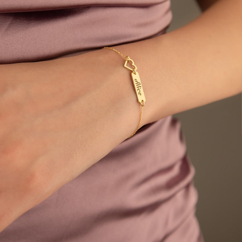 Hollow Heart Custom Name Bar Bracelet