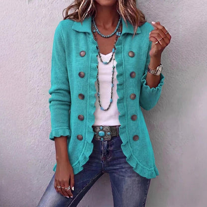 Women's Long Sleeve Cardigan – Solid & Leopard Print OL Commuter Style
